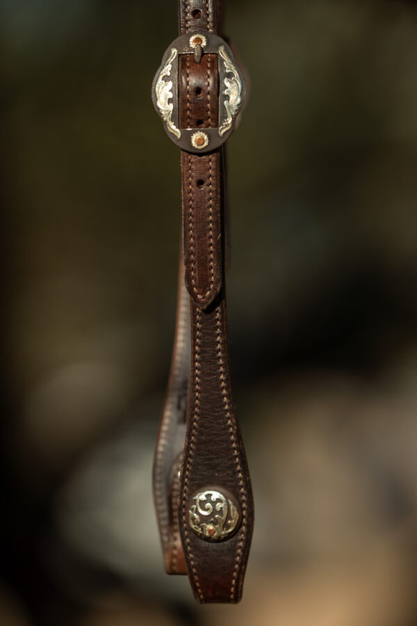 One Ear Dark Chocolate Leather Headstall with Memphis Buckles - Image 5