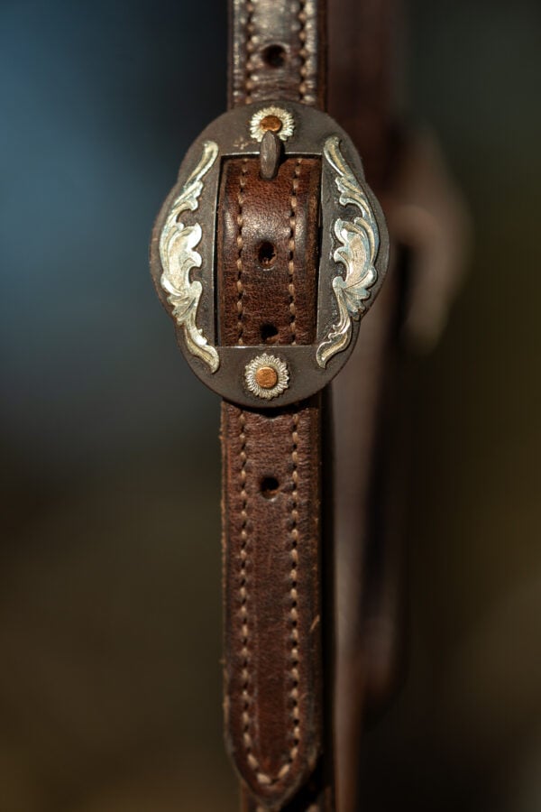 One Ear Dark Chocolate Leather Headstall with Memphis Buckles - Image 4
