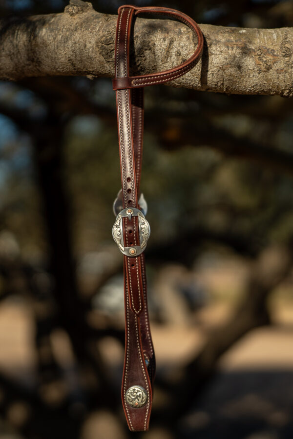 One Ear Latigo Leather Headstall with Silverado Buckle Set