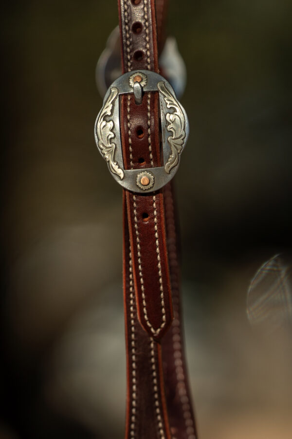 One Ear Latigo Leather Headstall with Silverado Buckle Set - Image 4