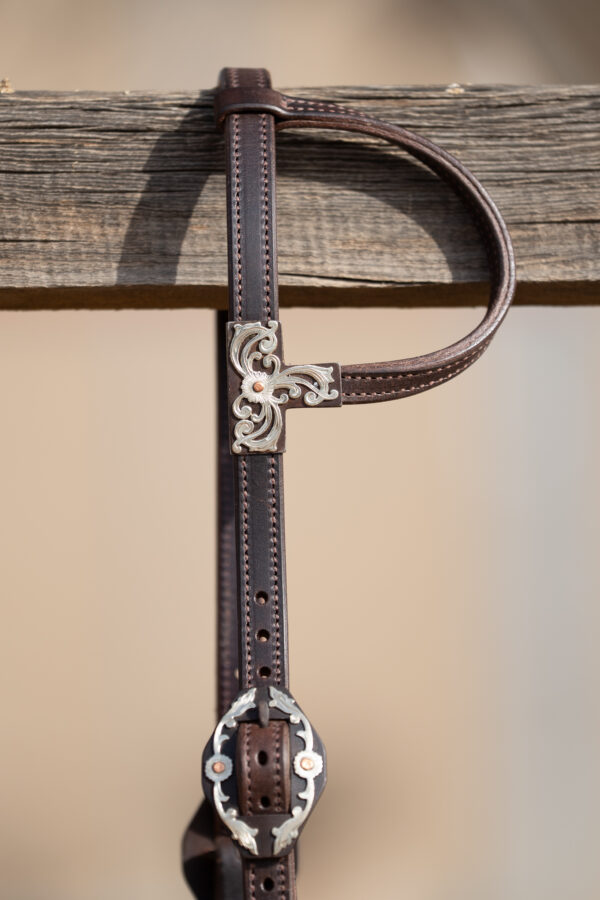 Dark Chocolate Headstall with Nashville Buckles and Ear Slide