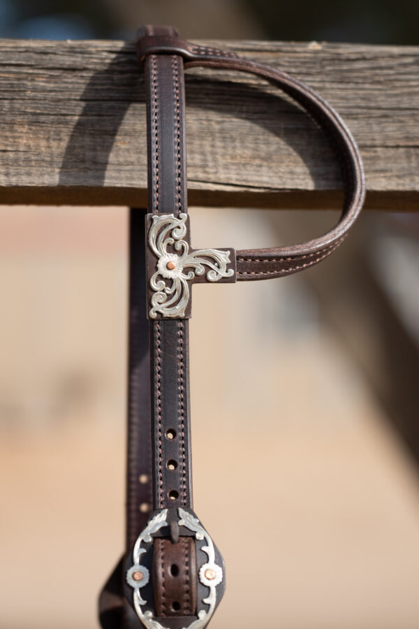 Dark Chocolate Headstall with Nashville Buckles and Ear Slide - Image 3